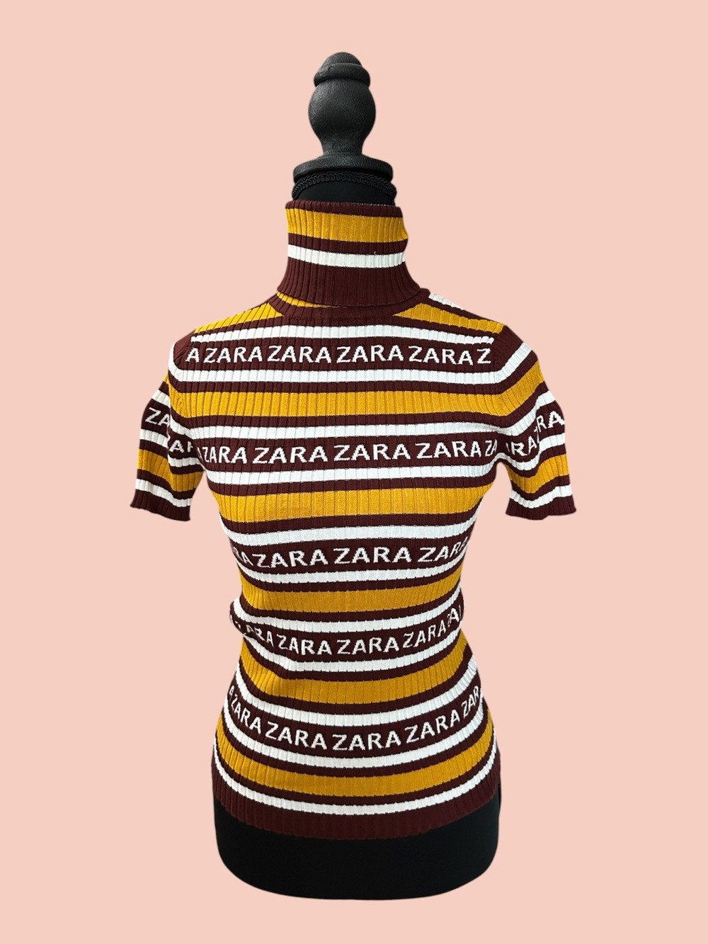 NEW WITH TAGS Zara Logomania Striped Knit Mock Turtleneck Top Size S